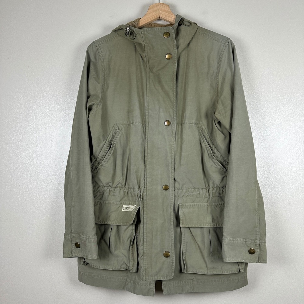 Chaps Women's Small Field Jacket Olive Green Hooded Utility Parka Minimalist